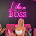 Pink Like A Boss Neon Sign with woman posing by sarahcraigbeautyy.