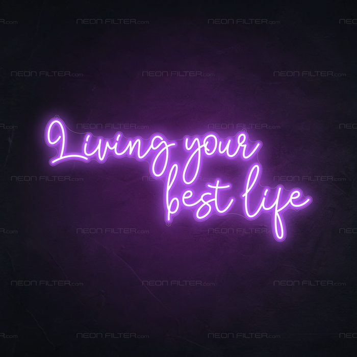 Living Your Best Life Neon Sign in Hopeless Romantic Purple