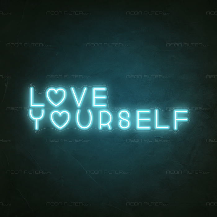 Love Yourself Neon Sign in Glacier blue