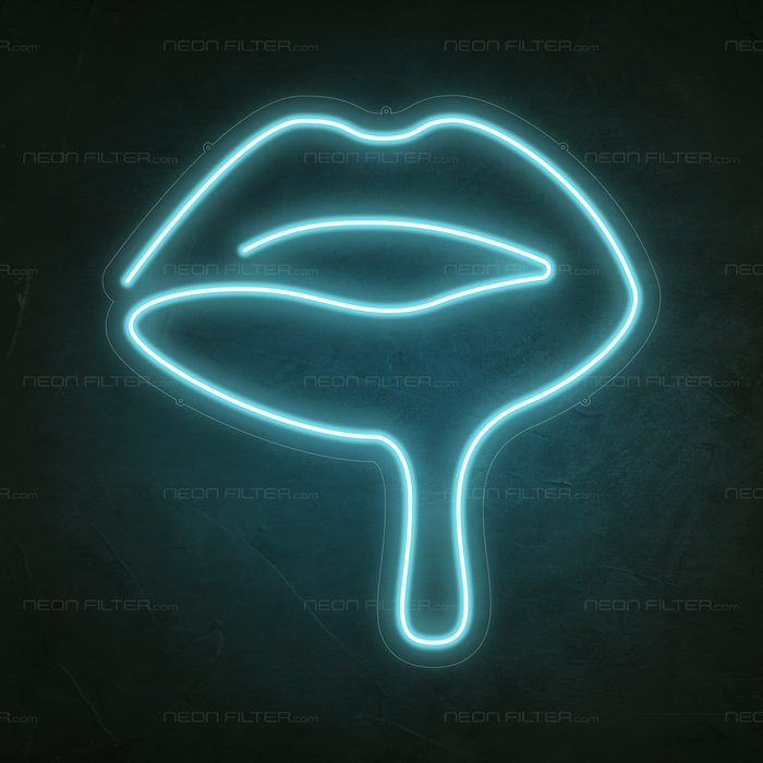 Melted Lips Neon Sign in Glacier blue