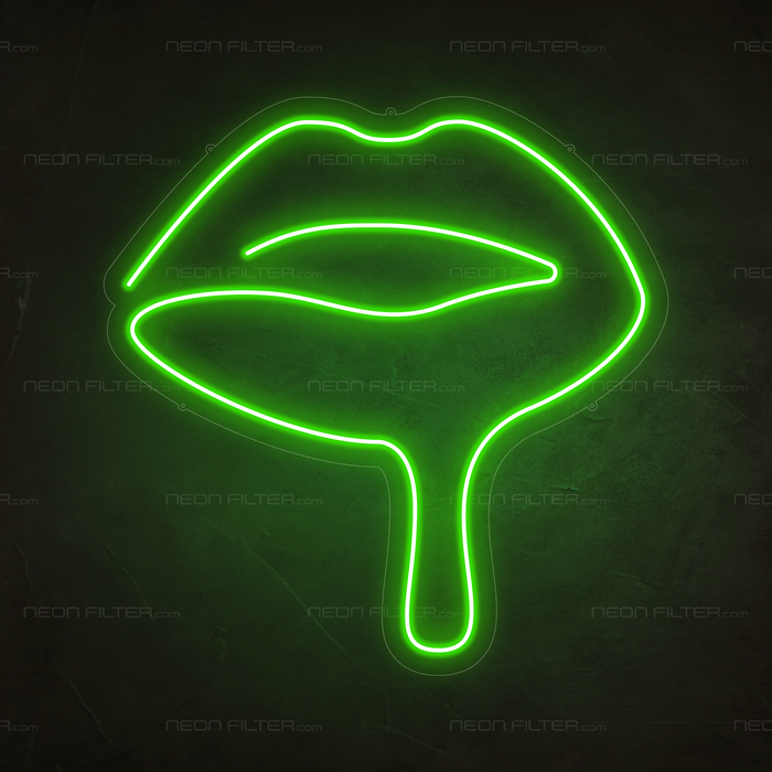 Melted Lips Neon Sign in Glow Up Green