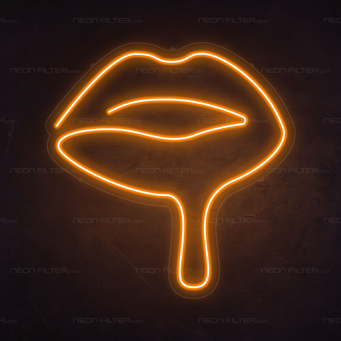 Melted Lips Neon Sign in Hey Pumpkin Orange