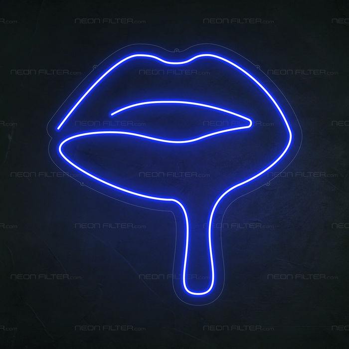 Melted Lips Neon Sign in Santorini Blue