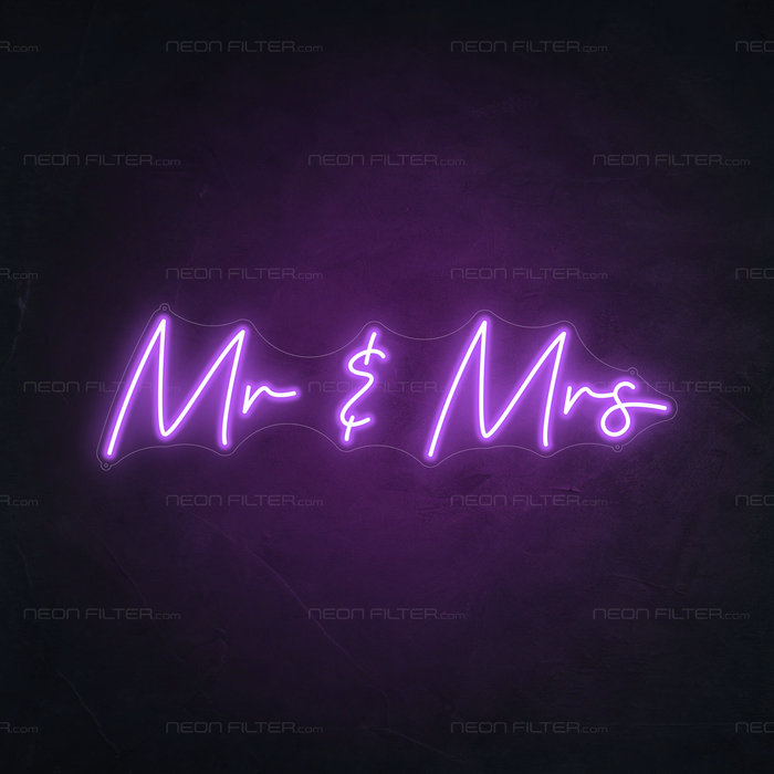 Mr & Mrs Neon Sign in Hopeless Romantic Purple