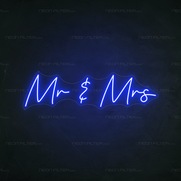 Mr & Mrs Neon Sign in Santorini Blue