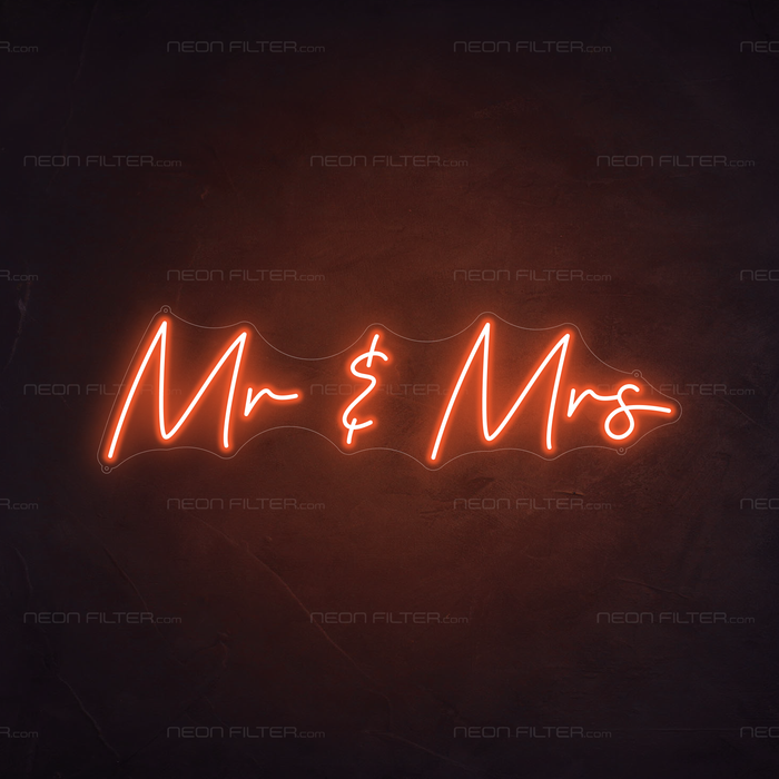 Mr & Mrs Neon Sign in Sunset Orange