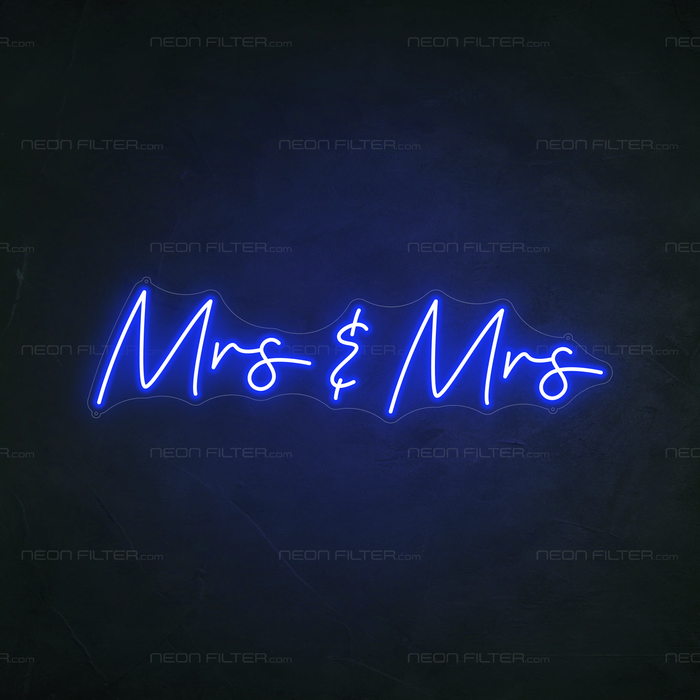 Mrs & Mrs Neon Sign in Santorini Blue