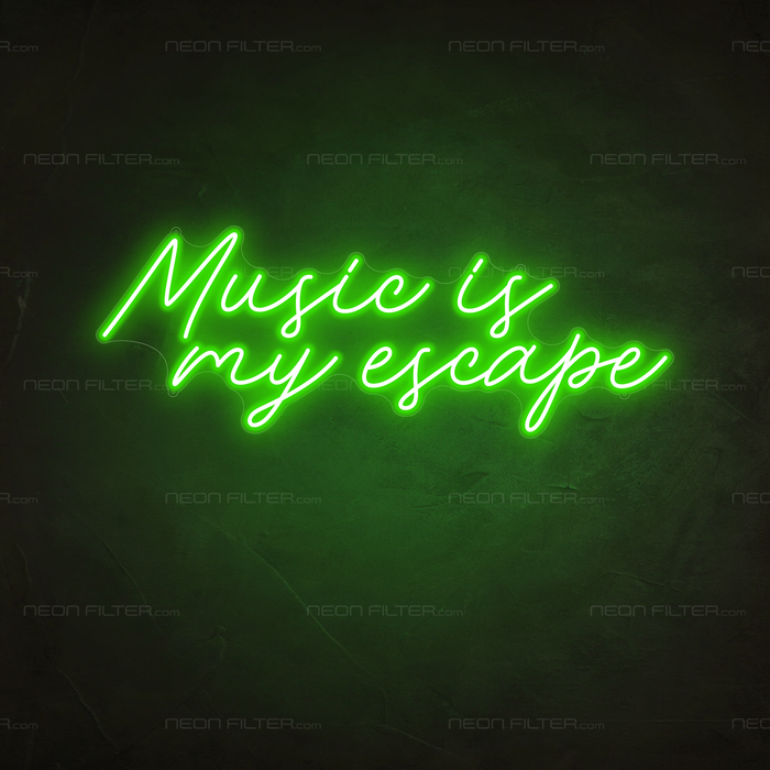 Music Is My Escape Neon Sign in Glow Up Green