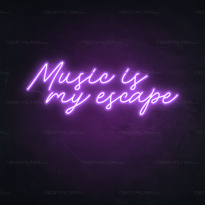 Music Is My Escape Neon Sign in Hopeless Romantic Purple