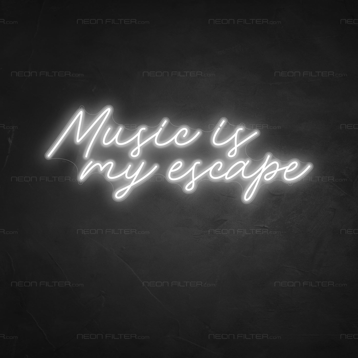 Music Is My Escape Neon Sign in Snow White