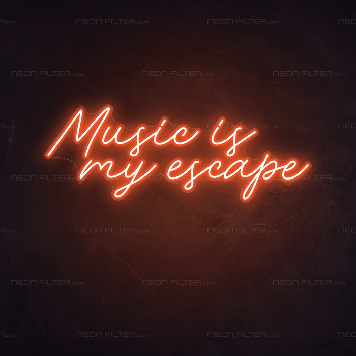 Music Is My Escape Neon Sign in Sunset Orange