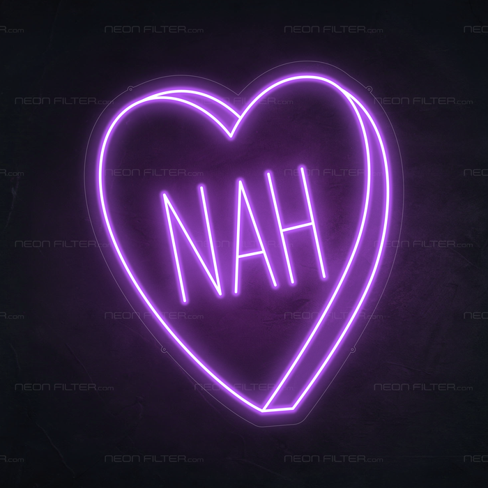 Nah Heart Neon Sign in Hopeless Romantic Purple