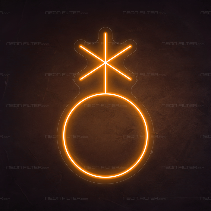 Non-Binary Symbol Neon Sign in Hey Pumpkin Orange