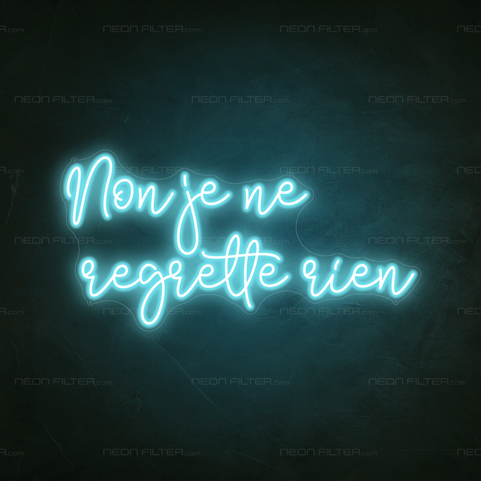 Non Je Ne Regrette Rien Neon Sign in Glacier blue