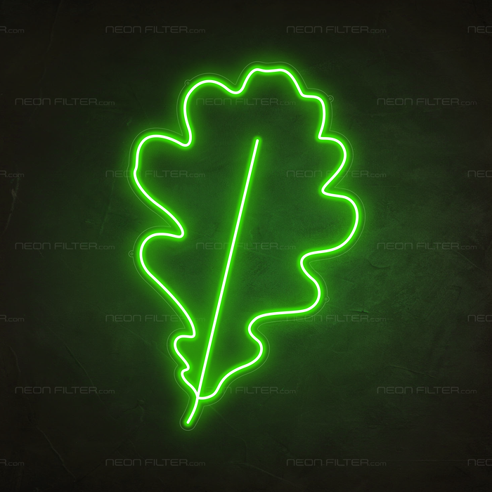 Oak Leaf Neon Sign in Glow Up Green