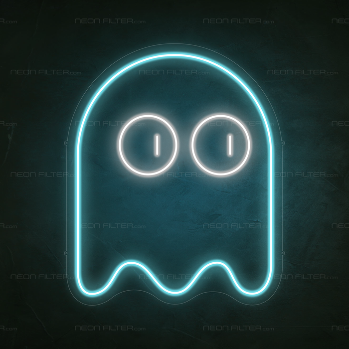 Pac-man Ghost Neon Sign in Glacier blue. Inky