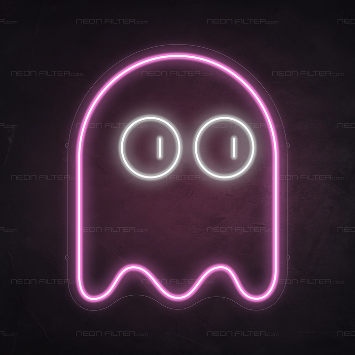 Pac-man Ghost Neon Sign in Pastel Pink. Pinky