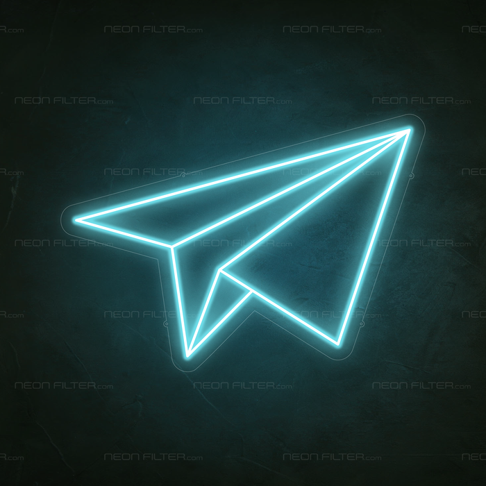 Paper Aeroplane Neon Sign in Glacier blue