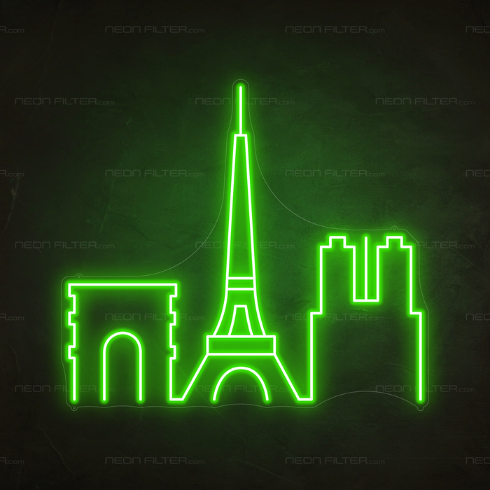 Paris Skyline Neon Sign in Glow Up Green