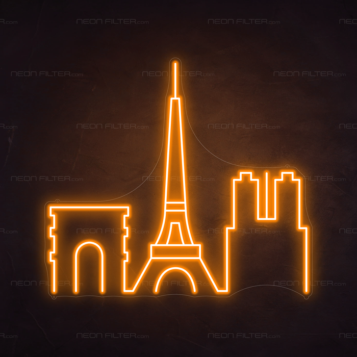 Paris Skyline Neon Sign in Hey Pumpkin Orange