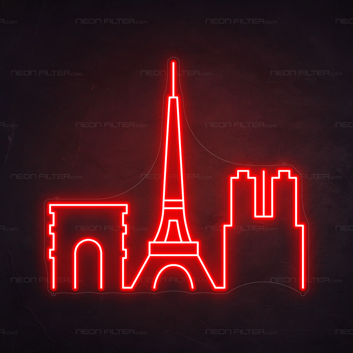 Paris Skyline Neon Sign in Hot Mama Red