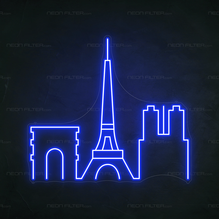 Paris Skyline Neon Sign in Santorini Blue