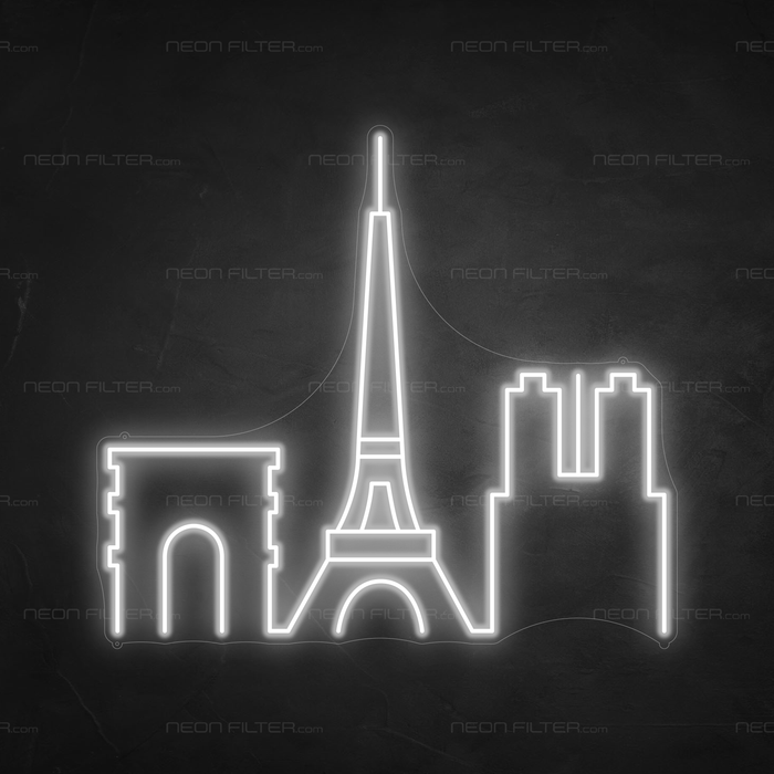 Paris Skyline Neon Sign in Snow White