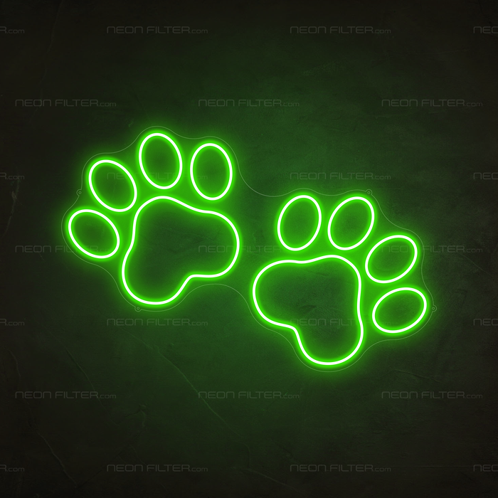 Paw Print Neon Sign in Glow Up Green