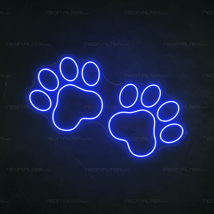 Paw Print Neon Sign in Santorini Blue