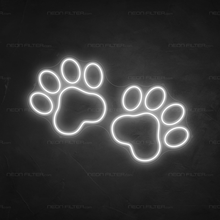 Paw Print Neon Sign in Snow White