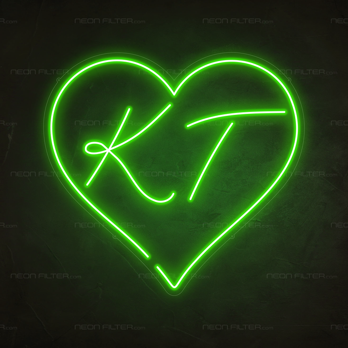 Personalised Heart Neon Sign in Glow Up Green