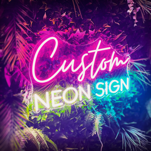 Custom neon sign pink, warm white and blue