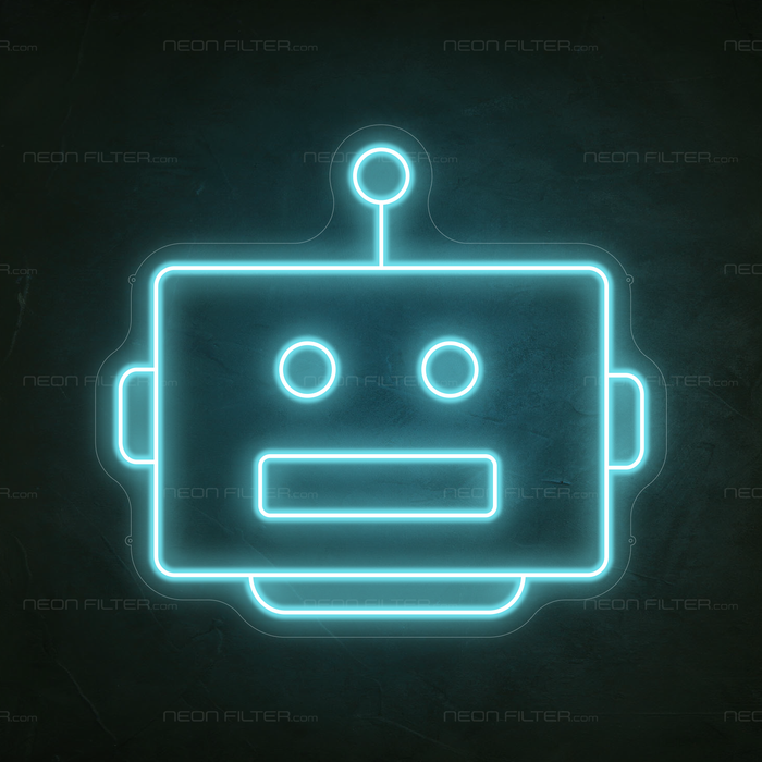 Robot Head Neon Sign in Glacier blue