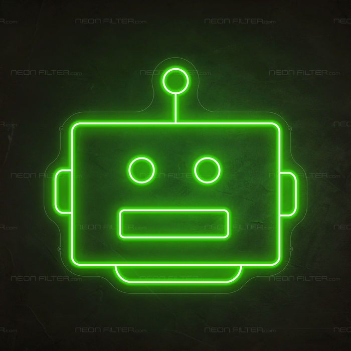 Robot Head Neon Sign in Glow Up Green