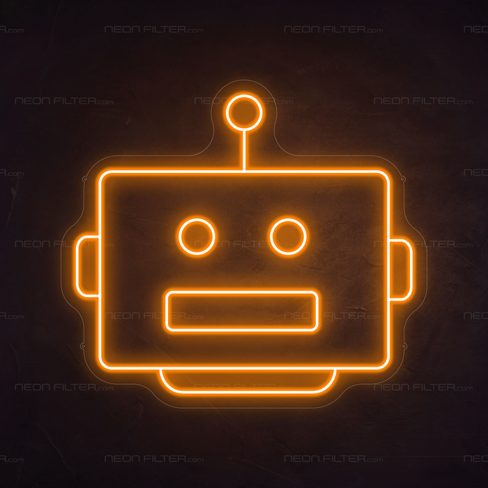 Robot Head Neon Sign in Hey Pumpkin Orange