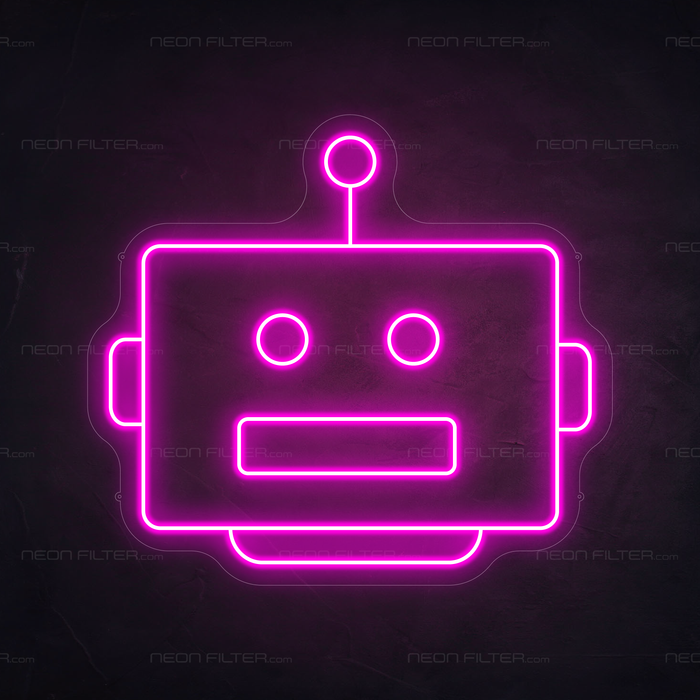 Robot Head Neon Sign in Love Potion Pink