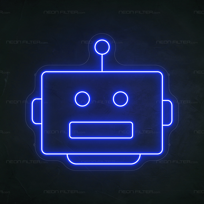 Robot Head Neon Sign in Santorini Blue