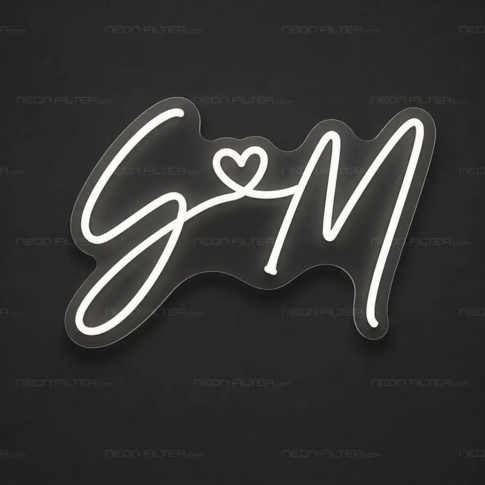 S Heart M Wedding Monogram Neon Sign for Wedding Decor - Neon Filter
