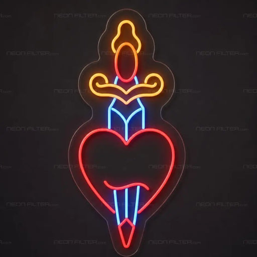 Sacred Heart Dagger Neon Sign for TattooStudio Decor - Neon Filter