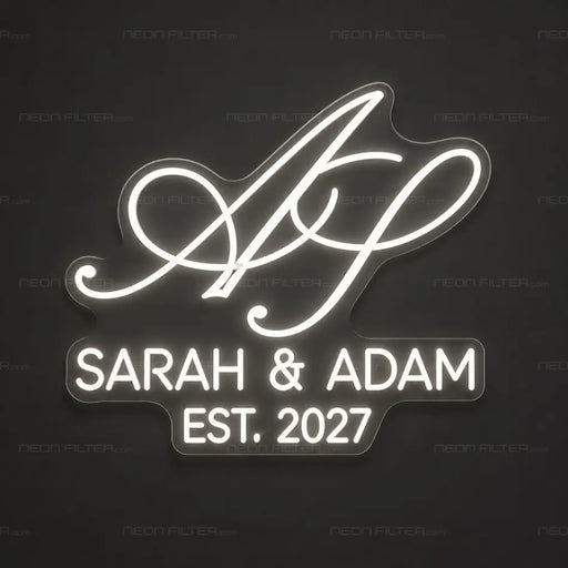 Sarah & Adam Est. 2027 Logo Neon Sign for Wedding Decor - Neon Filter