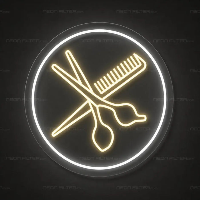 Scissors & Comb Circle Neon Sign for BarberShop Decor - Neon Filter