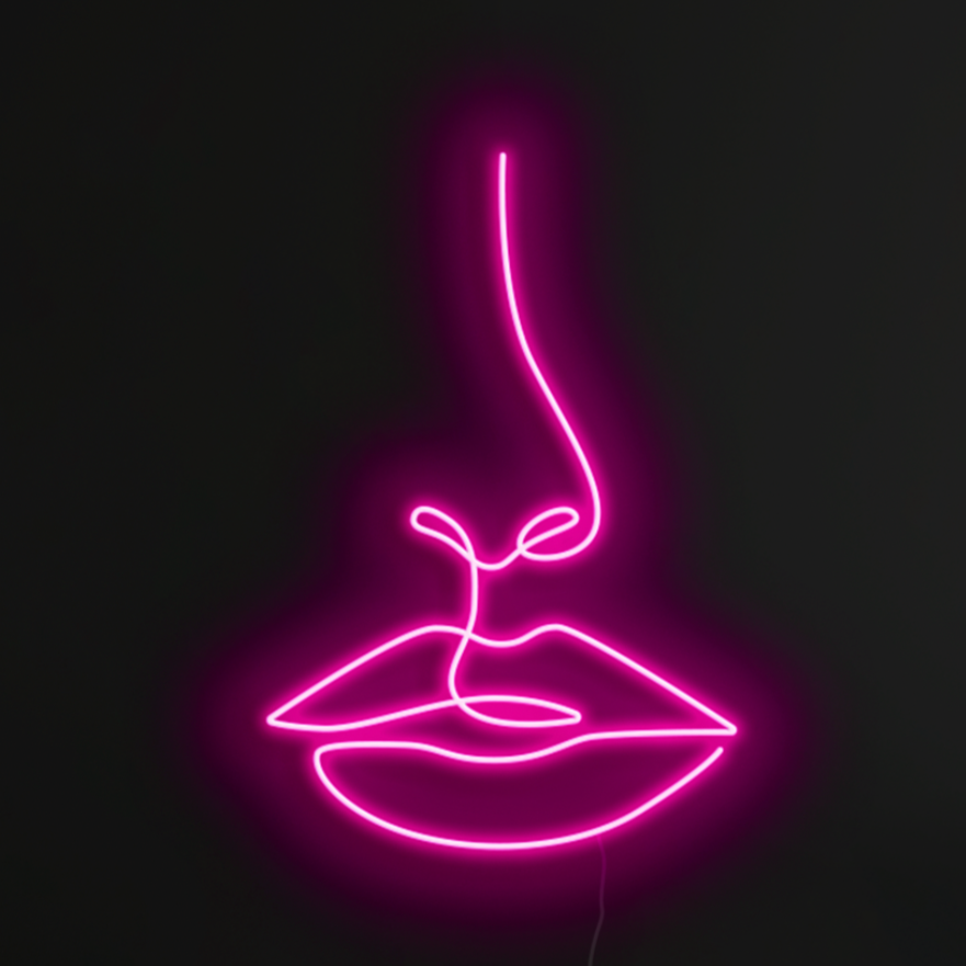 Lips and nose face neon sign in love potion pink