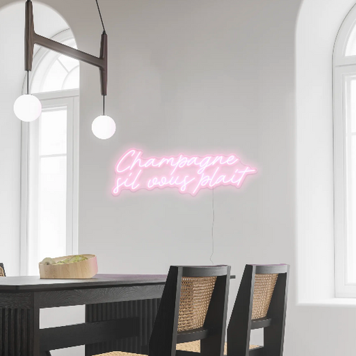 Champagne sil vous plait Neon Sign in Pastel Pink