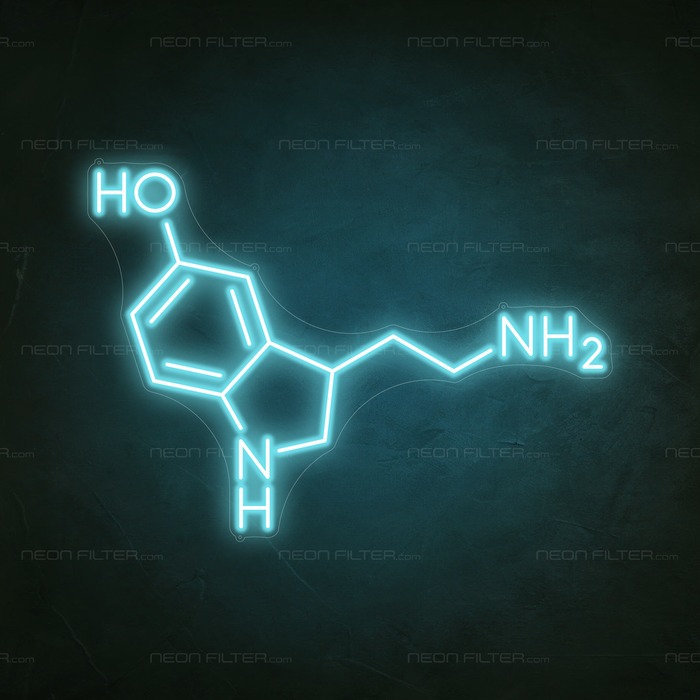 Serotonin Molecule Neon Sign in Glacier blue