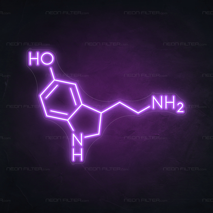 Serotonin Molecule Neon Sign in Hopeless Romantic Purple