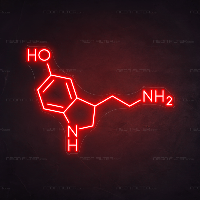 Serotonin Molecule Neon Sign in Hot Mama Red