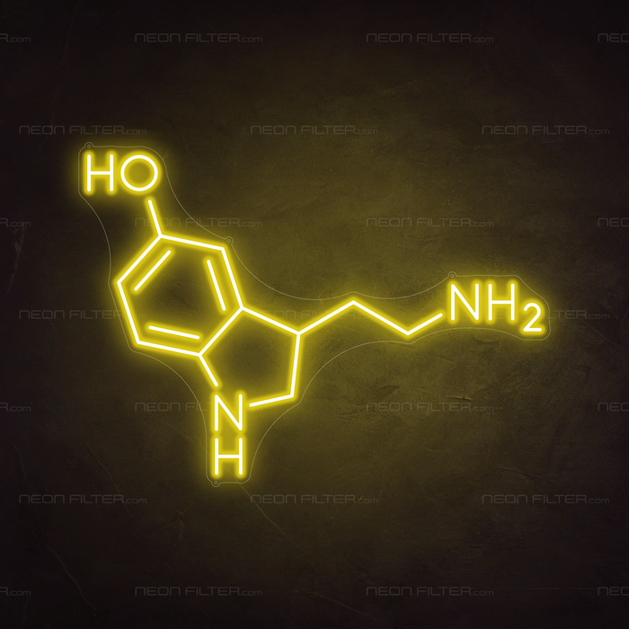 Serotonin Molecule Neon Sign in Paradise Yellow