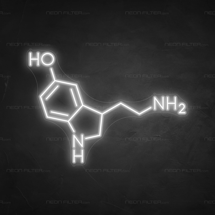 Serotonin Molecule Neon Sign in Snow White