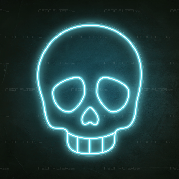 Skull Emoji Neon Sign in Glacier blue