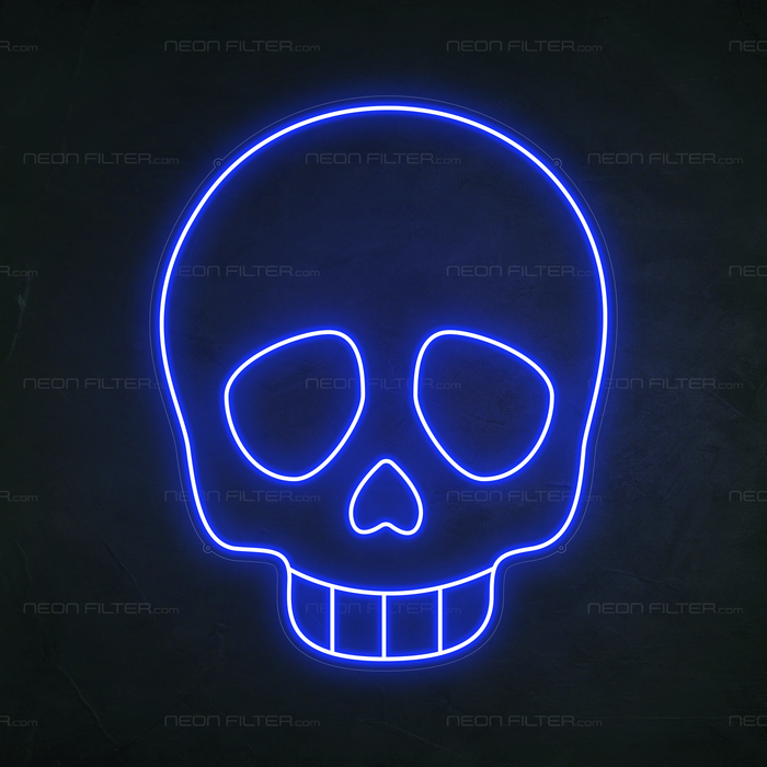 Skull Emoji Neon Sign in Santorini Blue